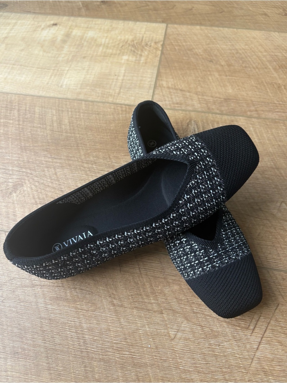 VIVAIA Margot 2.0 square toe stretch knit tweed ballet flats. Size 37.5 US 7